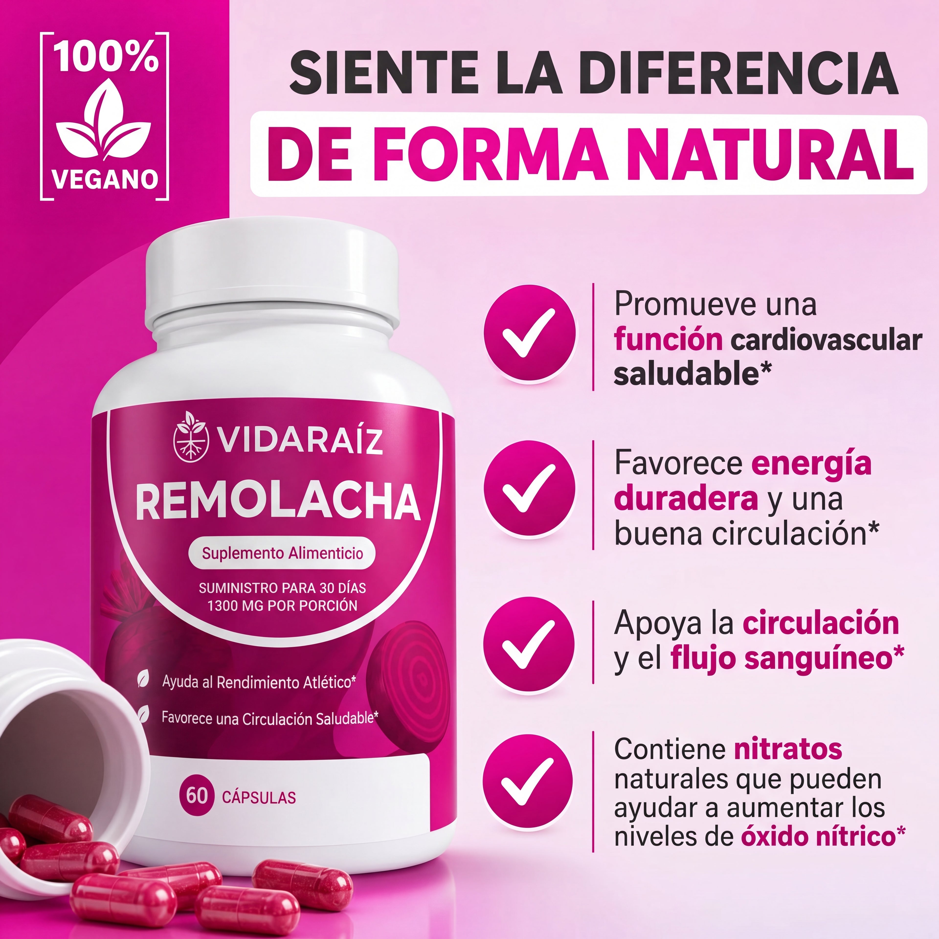 Cápsulas de Remolacha Vida Raíz para Favorecer la Circulación y la Vitalidad*
